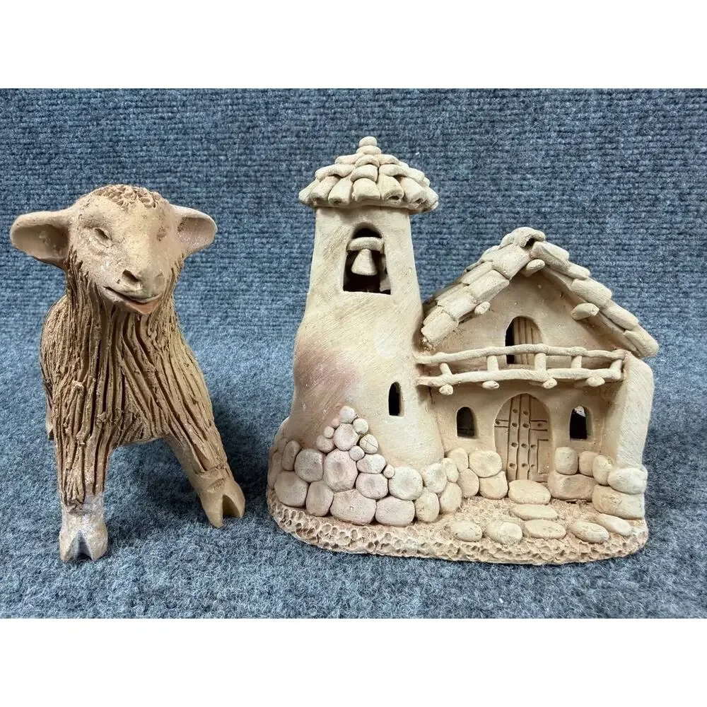Vintage Handmade Clay Village Figurines Nativity Style Lot